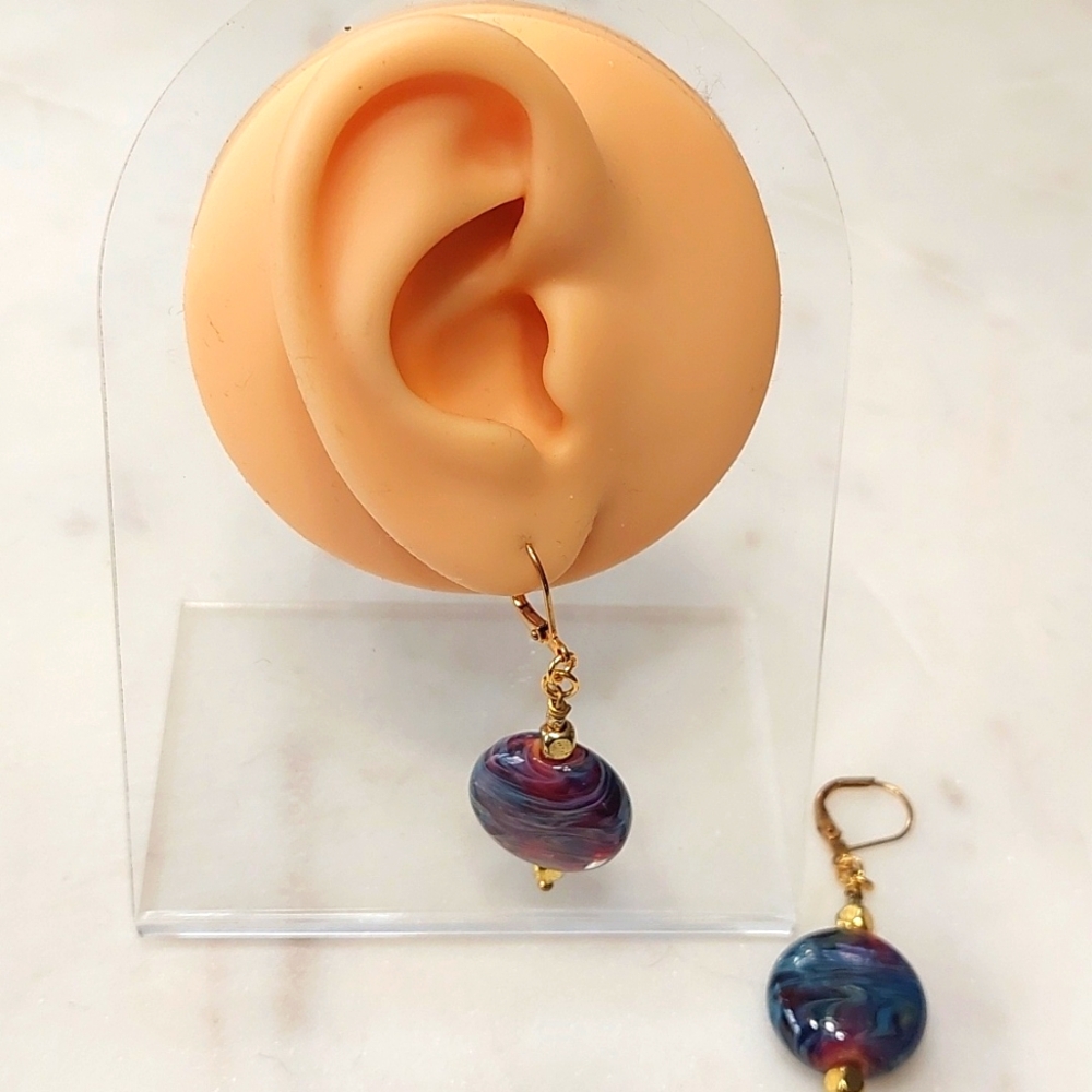 Borosilicate Artisan Bead Earrings with Gold Plating